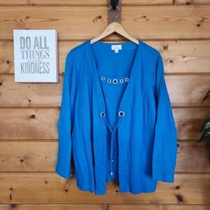 Quacker Factory Blue Cardigan Tank Sweater Top Set Rhinestone Keyhole Plus Sz 2X